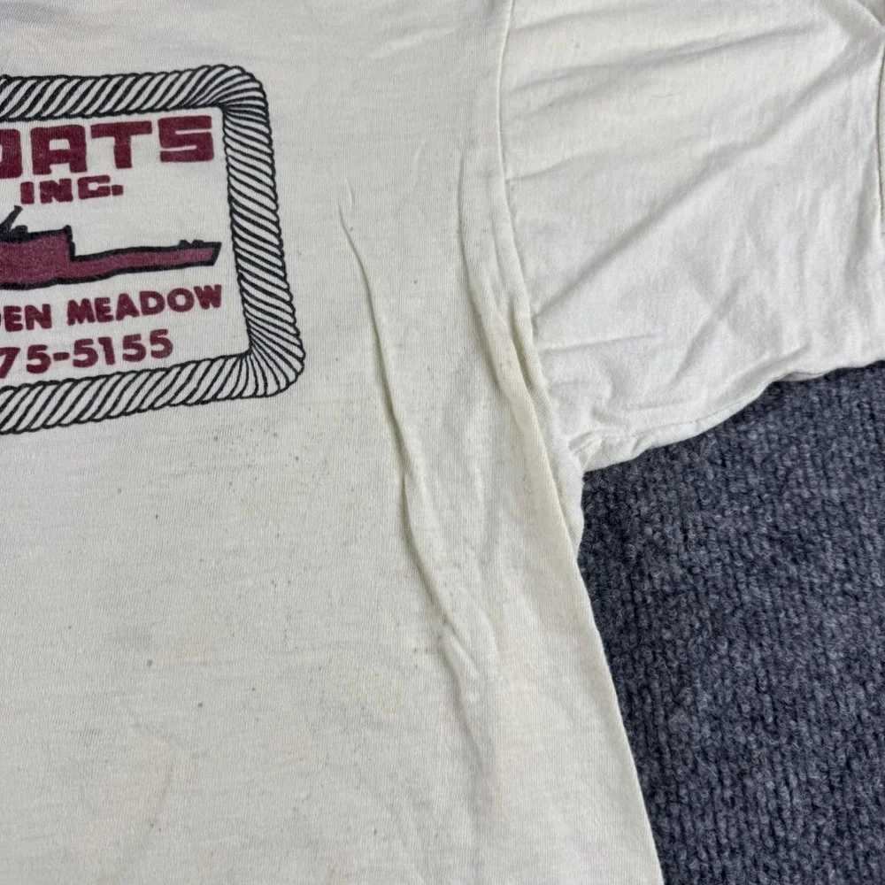 VINTAGE Boats Shirt Men S White Golden Meadow Louisiana Single Stitch 70s *